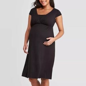 Isabel Maternity by Ingrid Short Sleeve Cross Front Nursing Black Dress Large